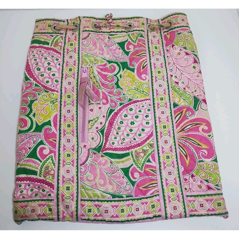 Vera‎ Bradley Quilted Lightweight Cinch Backpack  Pink Green Floral 14"x12"